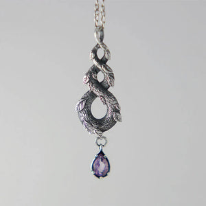 Vintage Forest Snake Leaf Necklace For Women - Amethyst Pendant Necklace