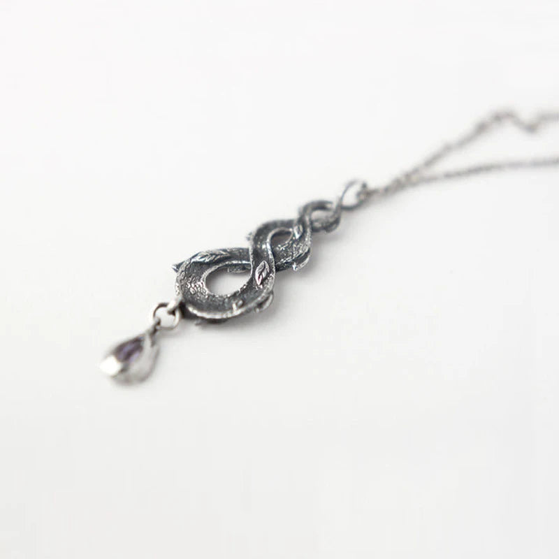 Vintage Forest Snake Leaf Necklace For Women - Amethyst Pendant Necklace