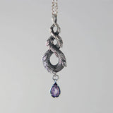 Vintage Forest Snake Leaf Necklace For Women - Amethyst Pendant Necklace