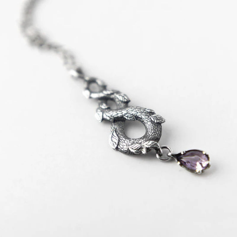 Vintage Forest Snake Leaf Necklace For Women - Amethyst Pendant Necklace