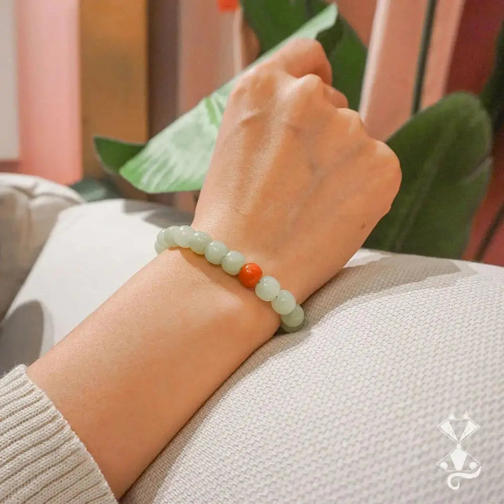 Vintage Natural Hetian Jade Bead Charm Bracelet with Red Agate