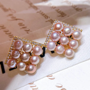 Vintage Pearls Beads Stud Earrings Natural Colors Women Beauty Fine Jewelry