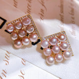 Vintage Pearls Beads Stud Earrings Natural Colors Women Beauty Fine Jewelry
