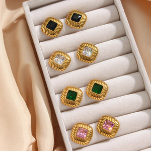 Vintage AAA Zircon Stud Earrings Stainless Steel Twill Women's Party Jewelry