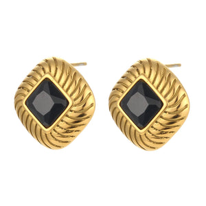 Vintage AAA Zircon Stud Earrings Stainless Steel Twill Women's Party Jewelry