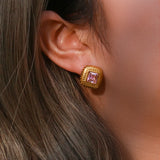 Vintage AAA Zircon Stud Earrings Stainless Steel Twill Women's Party Jewelry