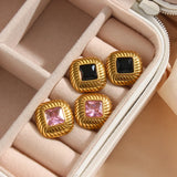 Vintage AAA Zircon Stud Earrings Stainless Steel Twill Women's Party Jewelry