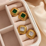 Vintage AAA Zircon Stud Earrings Stainless Steel Twill Women's Party Jewelry