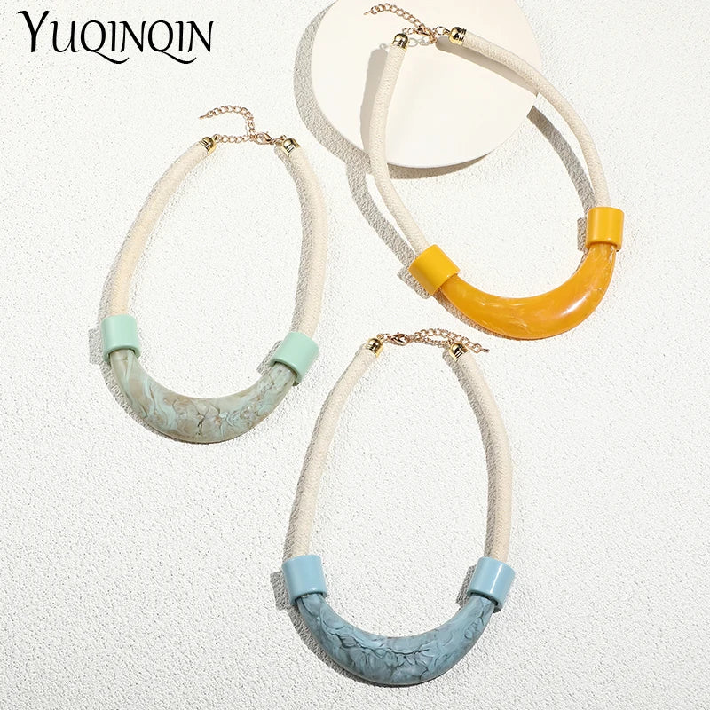Vintage Rope Chokers Necklaces for Women Acrylic Big Sweater Necklace