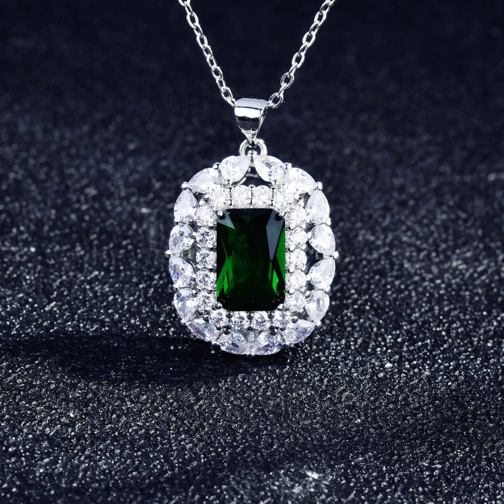 Vintage Crystal Pendant Necklace Women Silver Sweater Necklace