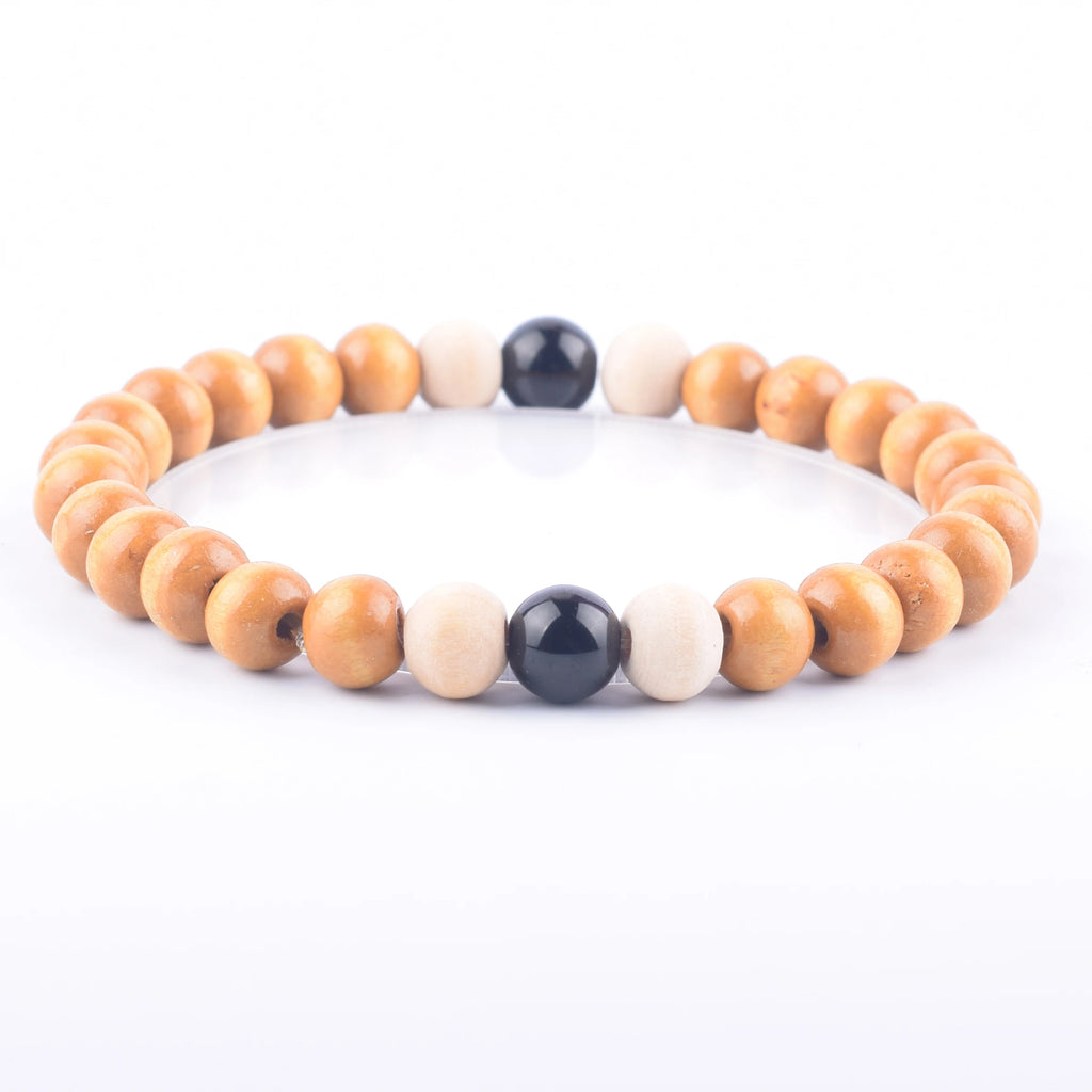 Vintage Wooden Bead Rosary Couple Men Bracelet