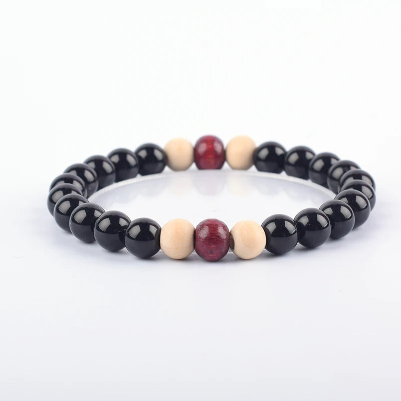 Vintage Wooden Bead Rosary Couple Men Bracelet