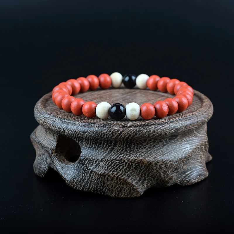 Vintage Wooden Bead Rosary Couple Men Bracelet