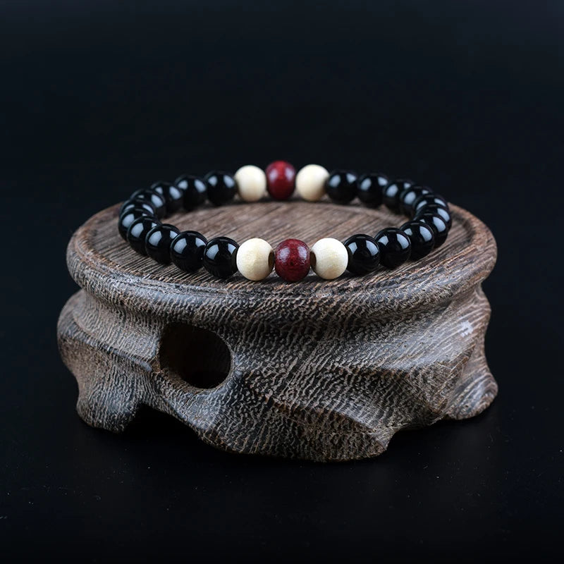 Vintage Wooden Bead Rosary Couple Men Bracelet
