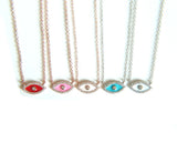 Dainty Enamel Evil Eye Pendant Necklace Real S925 CZ Set Various Colors