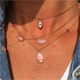 Dainty Enamel Evil Eye Pendant Necklace Real S925 CZ Set Various Colors