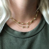 Micro Pave Cz Safety Pin Link Chain Choker Necklace for Wedding