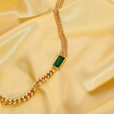 Stainless Steel Green Cubic Zircon Choker Necklace for Women