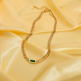 Stainless Steel Green Cubic Zircon Choker Necklace for Women