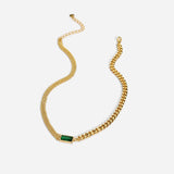 Stainless Steel Green Cubic Zircon Choker Necklace for Women