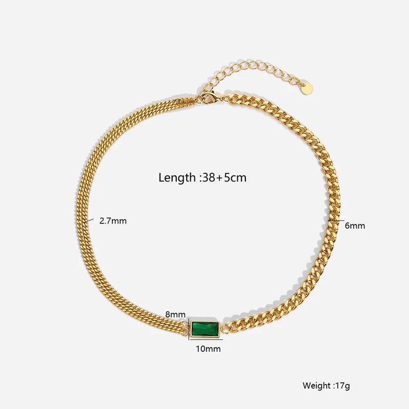Stainless Steel Green Cubic Zircon Choker Necklace for Women