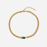 Stainless Steel Green Cubic Zircon Choker Necklace for Women