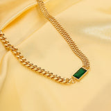 Stainless Steel Green Cubic Zircon Choker Necklace for Women