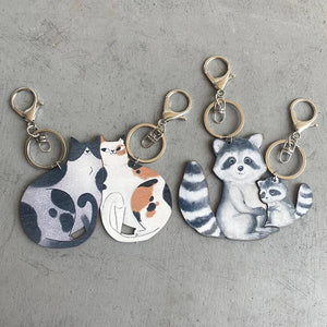 Mother's Keychain Set Cat Raccoon Hedgehog Mother Son Friendship Key Holder