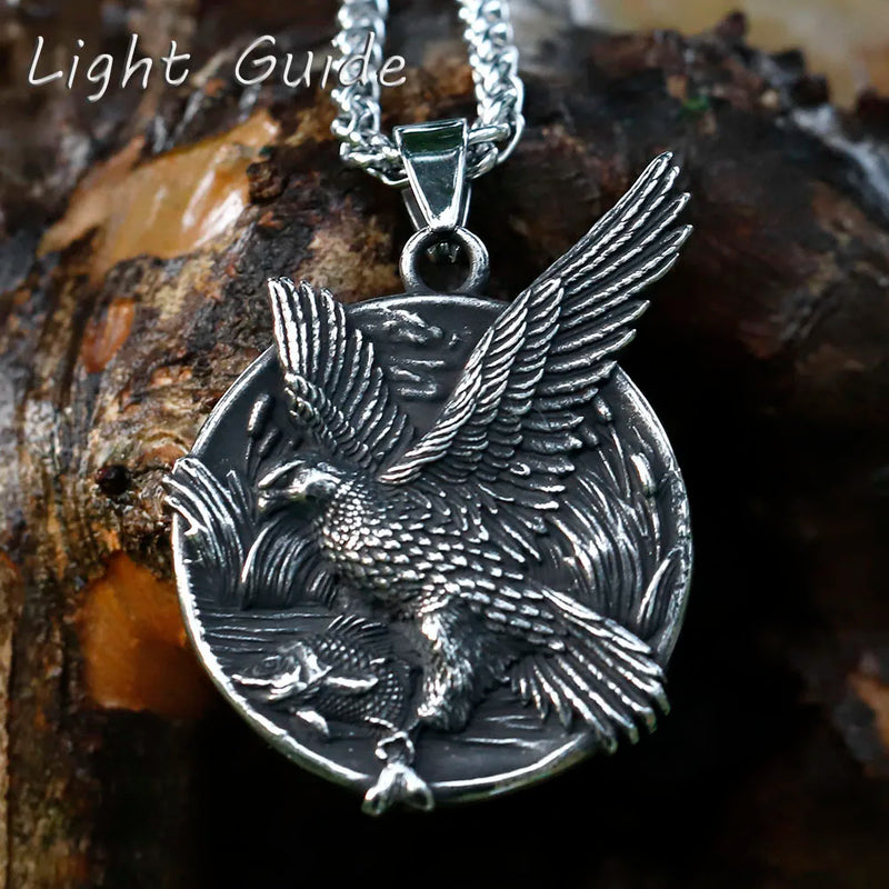 Stainless Steel Punk Eagle Head Pendant Necklace for Men