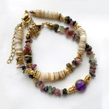 Bohemian Natural Stones Gravel Bangle, Adjustable Bracelet