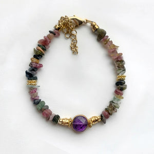 Bohemian Natural Stones Gravel Bangle, Adjustable Bracelet