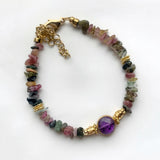 Bohemian Natural Stones Gravel Bangle, Adjustable Bracelet