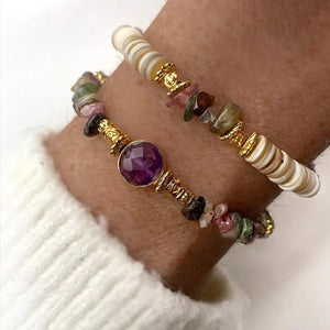 Bohemian Natural Stones Gravel Bangle, Adjustable Bracelet