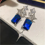 Women Candy Star Earrings Asymmetrical S925 Silver Needle Flash Earrings