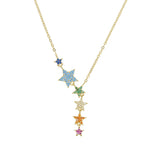 Colorful Cz Rainbow Star Link Chain Choker Y Charm Necklace