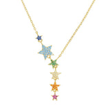 Colorful Cz Rainbow Star Link Chain Choker Y Charm Necklace