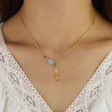 Colorful Cz Rainbow Star Link Chain Choker Y Charm Necklace