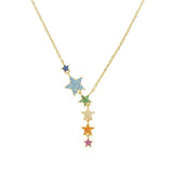 Colorful Cz Rainbow Star Link Chain Choker Y Charm Necklace