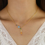 Colorful Cz Rainbow Star Link Chain Choker Y Charm Necklace
