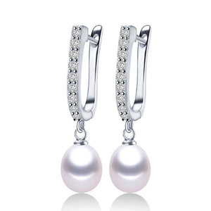 Freshwater Pearl Earrings Zircon 925 Sterling Silver Drop Earring