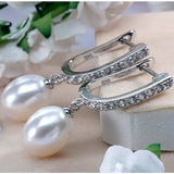 Freshwater Pearl Earrings Zircon 925 Sterling Silver Drop Earring