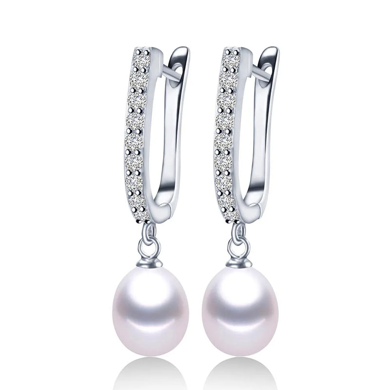 Freshwater Pearl Earrings Zircon 925 Sterling Silver Drop Earring