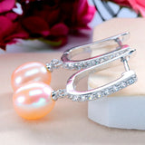 Freshwater Pearl Earrings Zircon 925 Sterling Silver Drop Earring