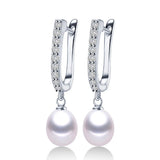 Freshwater Pearl Earrings Zircon 925 Sterling Silver Drop Earring