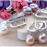 Freshwater Pearl Earrings Zircon 925 Sterling Silver Drop Earring