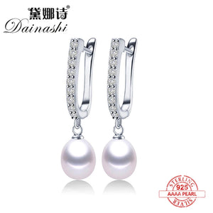 Freshwater Pearl Earrings Zircon 925 Sterling Silver Drop Earring