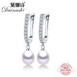 Freshwater Pearl Earrings Zircon 925 Sterling Silver Drop Earring