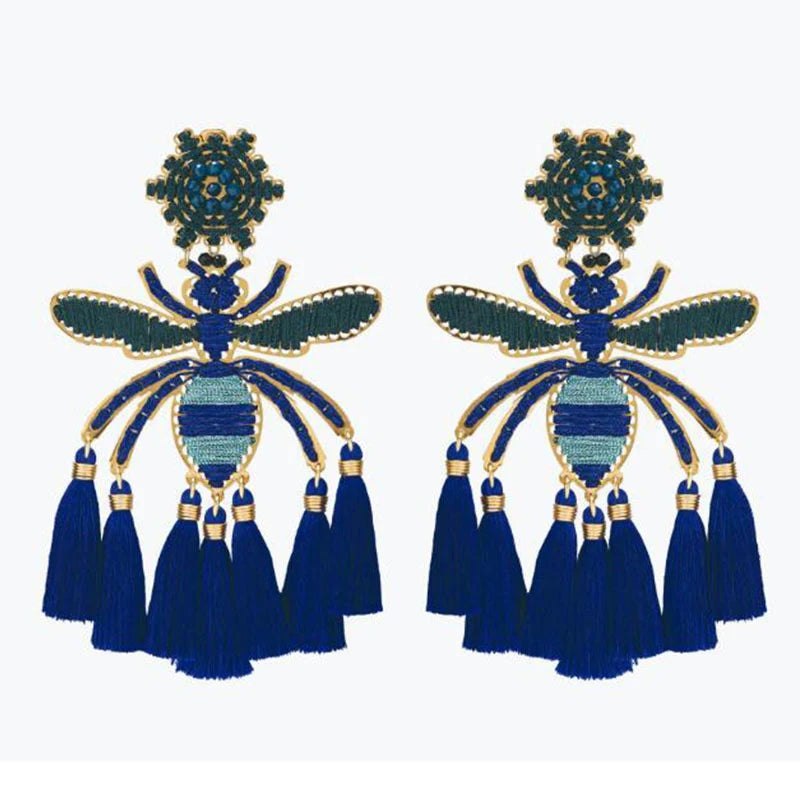 Bohemian Tassel Drop Earrings Insect Shape Statement Party Wedding Accessories