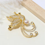 Vintage Cubic Zircon Freshwater Pearl Phoenix Brooches