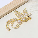 Vintage Cubic Zircon Freshwater Pearl Phoenix Brooches